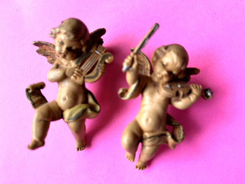 2 Precious Vintage Cherub Angelic Musical 2.5” Ornaments - Picture 3 of 11