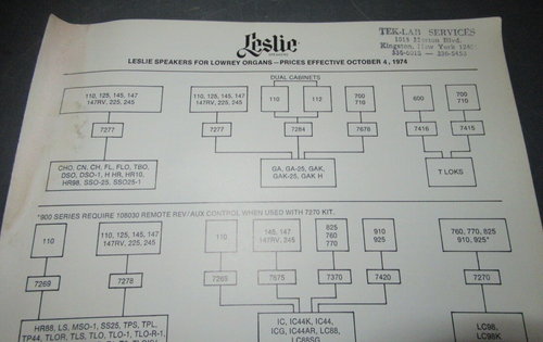 ORIGINAL LESLIE LAUTSPRECHER PROSPEKT TECHNISCHE DATENBLÄTTER 1974 PREISLISTE - Bild 16 von 17