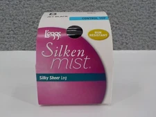 L'EGGS SILKEN MIST SZ B CONTROL TOP JET BLACK SHEER PANTY HOSE RUN RESISTANT NIP