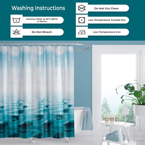 Bathroom Fabric Shower Curtain Extra Long Nautical Floral 180 wide x 200cm Drop - Picture 69 of 83