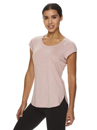 Reebok Legend SS Athletic Top Women M Slim PALE MAUVE Heather Wicking - Picture 1 of 5