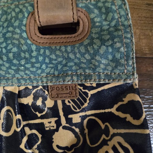 Vintage Fossil Key Per Shoulder Bag Blue Black White Purse Canvas Tote Handbag - Picture 5 of 12