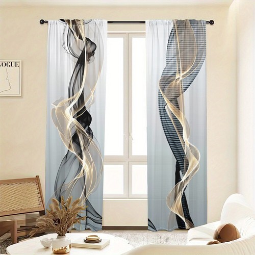 2pcs Vibrant Abstract Stripe Rod Pocket Curtains Bedroom Living Room Kitchen - Picture 3 of 11