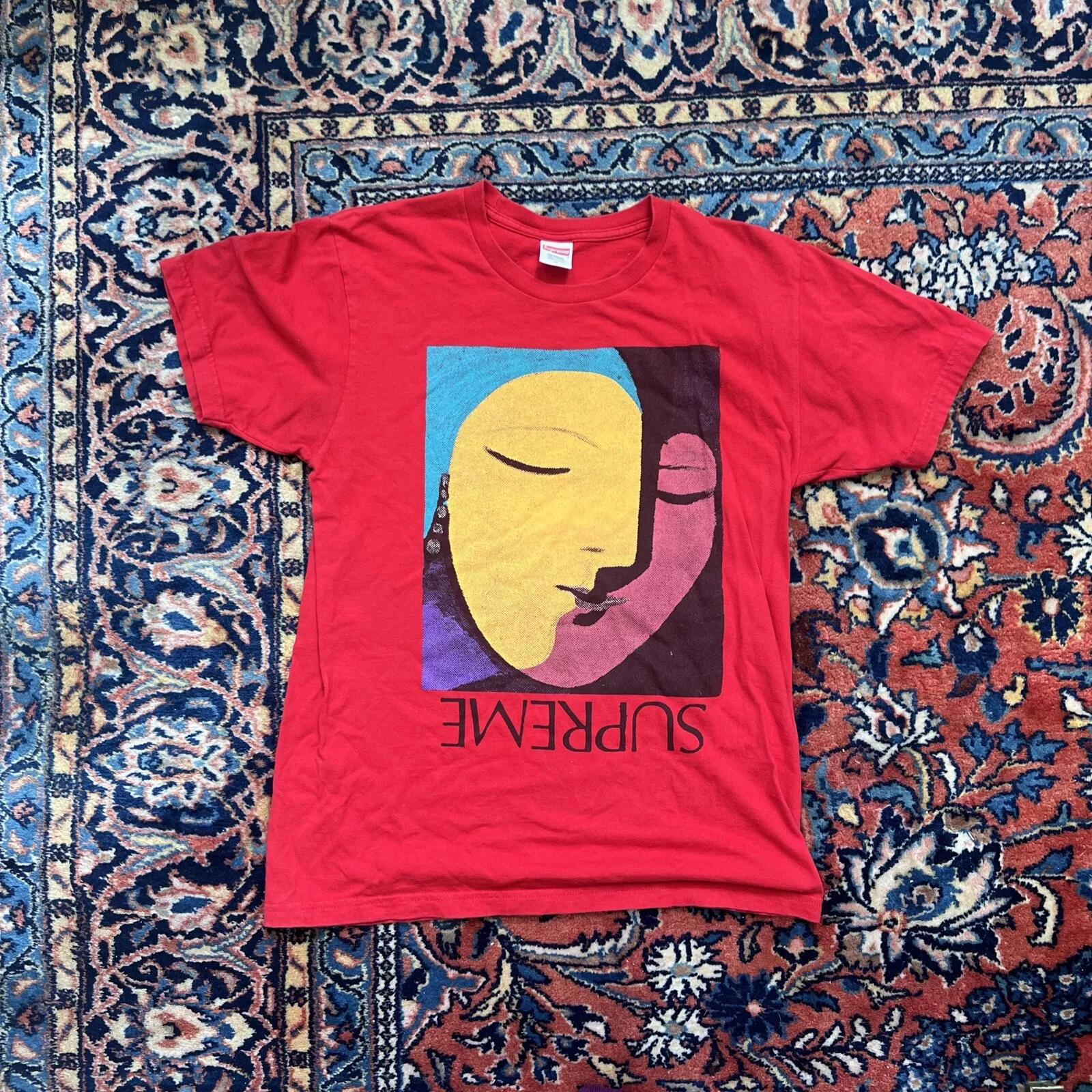 T shirt Supreme Abstract Art Homme Medium Picasso SS17 Spellout Rouge