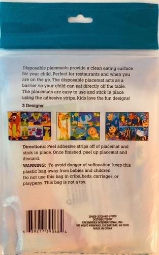 Neu Einweg Kinder Kleinkind Tischsets 20, 3 Designs 2 Packungen mit je 10 - Bild 3 von 3