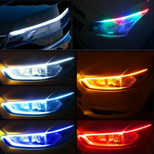 2X 60CM APP RGB Slim Sequential Flexible LED DRL Turn Signal Strip For Headlight - Picture 4 of 7