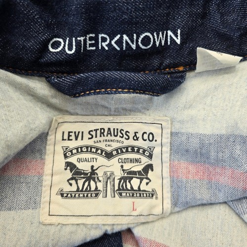 Levis Outerknown Denim Jacket Mens Large Dark Navy Blanket Lined Utility Trucker - Picture 10 of 16