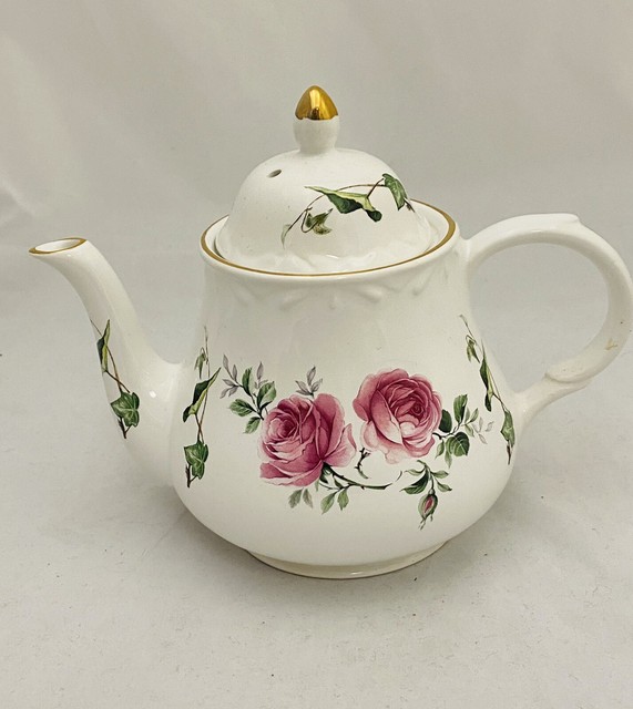 Arthur Wood & Son Staffordshire England Tea Pot 6426 White Pink Roses