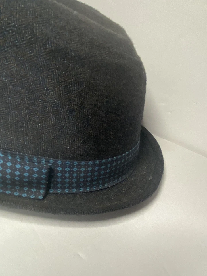 Sombrero Fedora Ben Sherman, Talla L/XL Gris Banda Azul Años 60 Mod Retro Banda Geométrica Foto 3 de 4