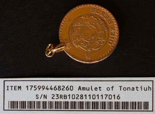 Amulet of Tonatiuh 24k gold-plated Coin Pendant Mexico $10 Pesos 2023 Sun Stone - Picture 2 of 4