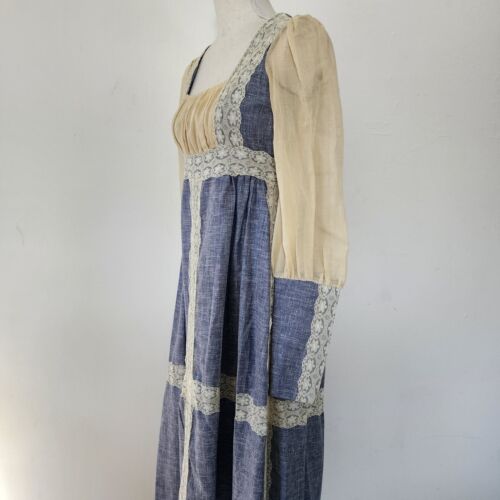 Abito vintage anni 70 Gunne Sax by Jessica blu trasparente manica lunga pizzo maniche bohemien - Foto 4 di 17