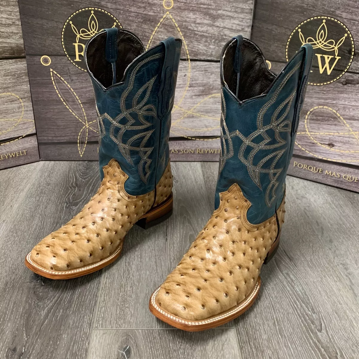 BROWN OSTRICH QUILL LEATHER WESTERN RODEO EXOTIC COWBOY SQUARE BOTAS |