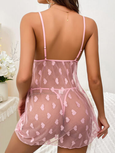 Women's Sexy Nightgown V Neck Sleeveless See Through Sleepwear Lace Sleep Dress - Picture 197 of 315
