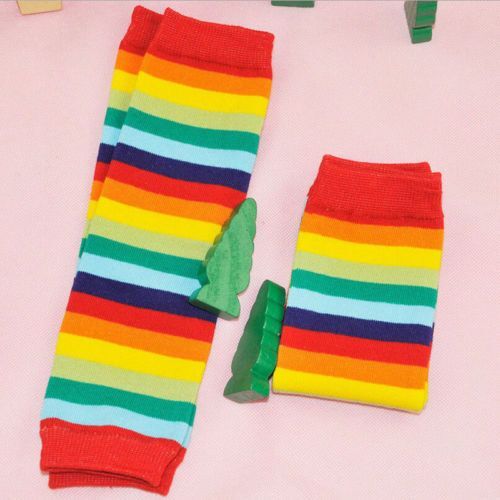 Regenbogen gestreifte Strümpfe - Baby Junge Mädchen kriechende Knieschützer Beinschutz 1-3T - Bild 5 von 13