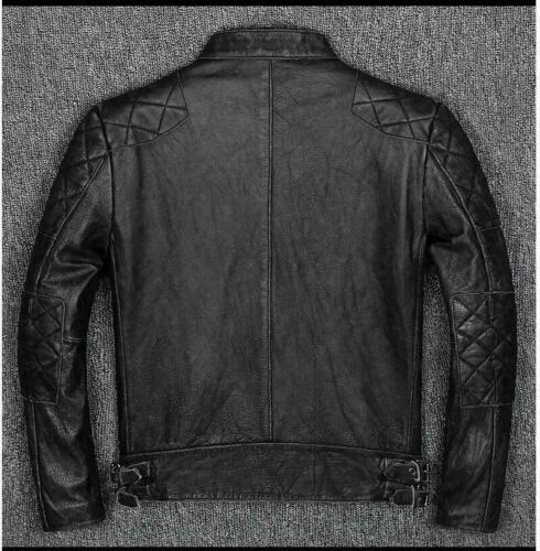 Men’s Motorcycle Biker Vintage Cafe Racer Distressed Black Real Leather Jacket - Picture 2 of 2