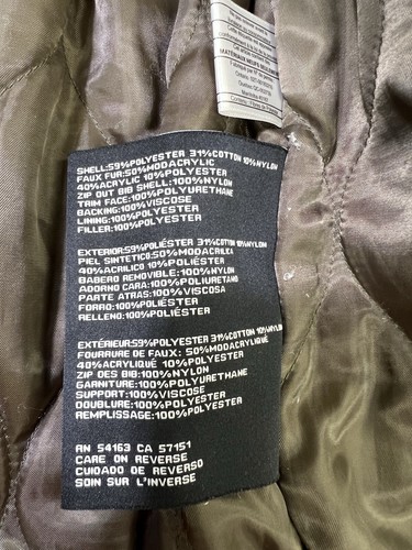 GUESS Women's Zipped Pockets Faux-Fur Leather Trim Hooded Parka Olive Size: XL - Picture 14 of 23