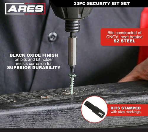 ARES 31009 33 PC. S2 STEEL SECURITY BIT SET W/ MAGNETIC EXTENSION - Picture 3 of 6