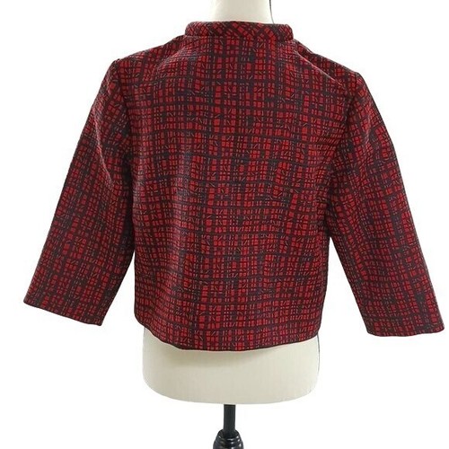 Ruby Rd Womens Size 6 Red Black Cropped Jacket 3/4 Sleeve Textured Blazer - Picture 5 of 6