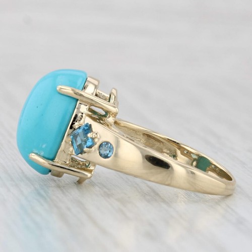 Oval Cabochon Simulated Turquoise Blue Topaz Ring 14k Yellow Gold Size 7 - Picture 3 of 10