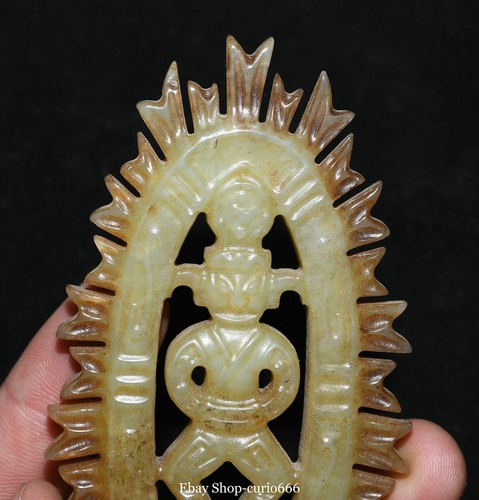Culture chinoise Hongshan en ligne 4'' Hetian Jade San Xingdui personne peuple Yubi Yu Bi