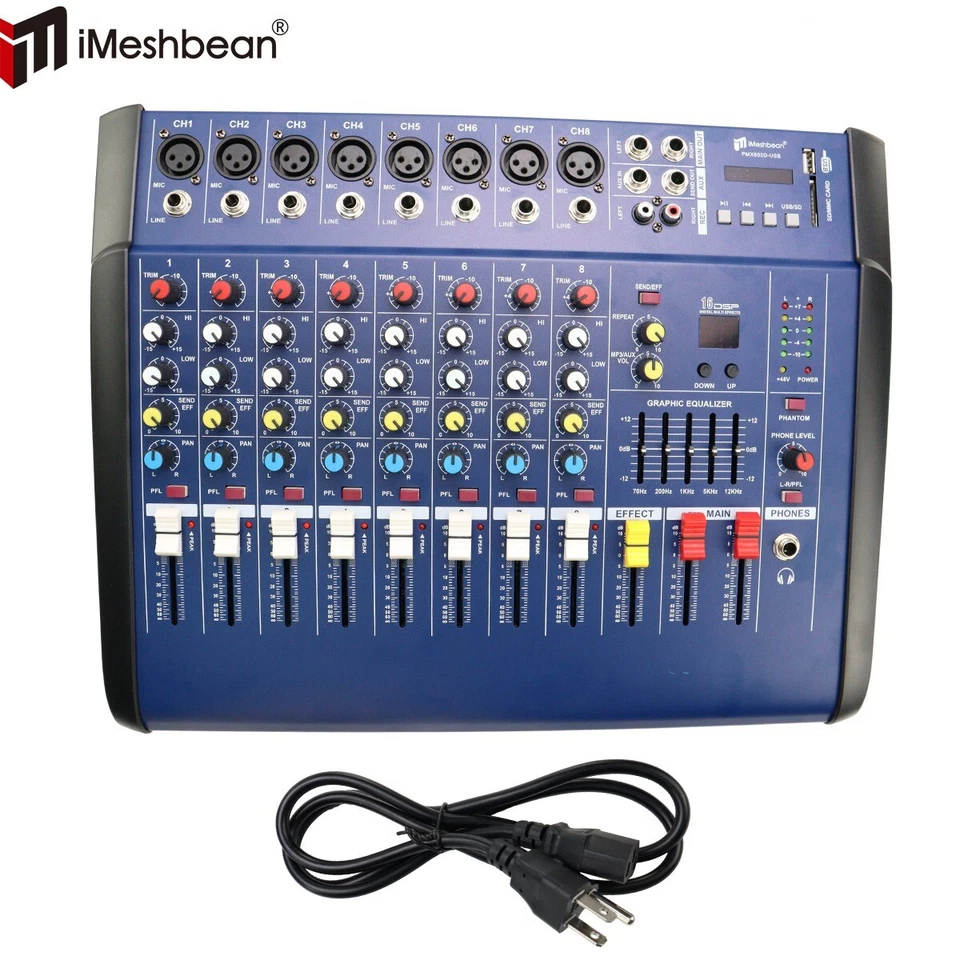 Professional Powered Mixer Power Mixing Amplifier 8 Channel Amp 16DSP USB 1500W - Image 2 of 4