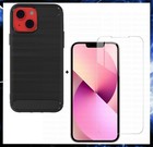 Per APPLE IPHONE 13 COVER SLIM NERA CARBON ANTIURTO + PELLICOLA VETRO TEMPERATO