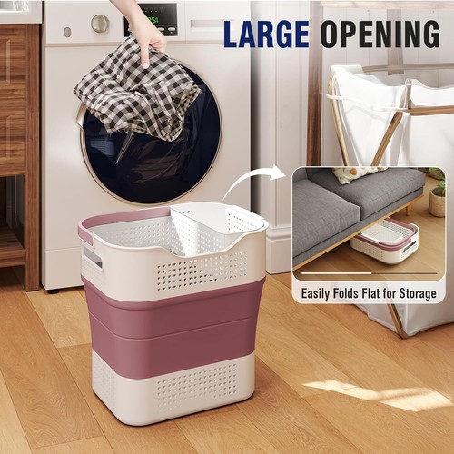 Collapsible Plastic Laundry Basket Hamper with Handles, Portable Clothes Basket - Picture 10 of 52