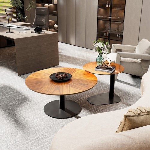 Mid-century Large Wood Coffee Table High Gloss Tawny Tinted Glass Side End Table - Picture 6 of 13