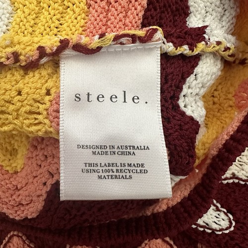 Steele Size S AU8 US2 Burgundy Yellow Kaia Knit Polo V-Neck Crochet Maxi Dress - Picture 11 of 17