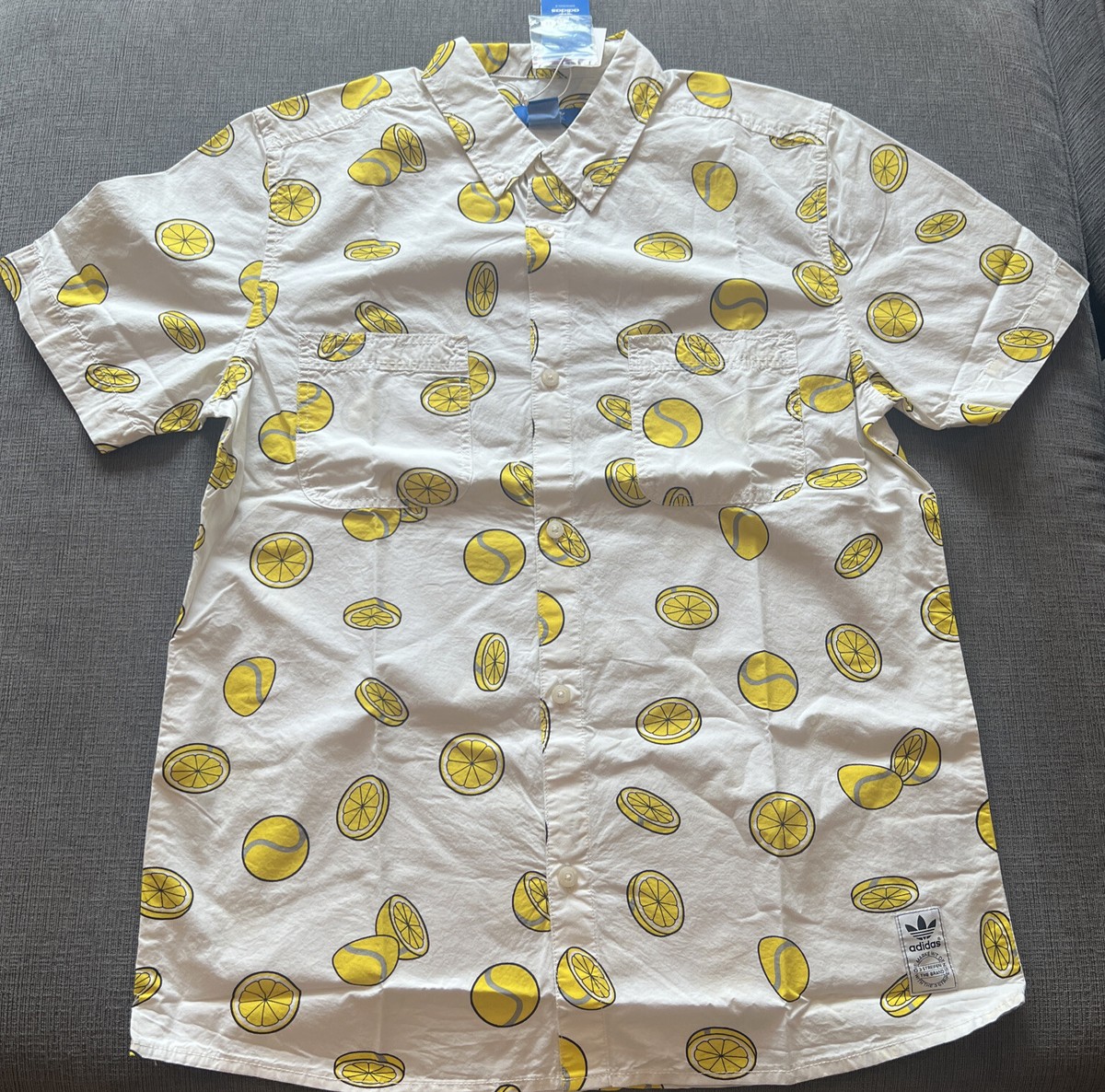 ADIDAS Ballsmon Short Sleeve Shirt White/Yellow Large ADIDAS Ballsmon Short Sleeve Shirt White/Yellow Large