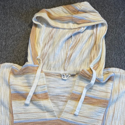 Roxy Striped Hoodie Pullover Crop Top V-Neck Drawstring Casual Comfy M - Bild 4 von 14