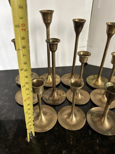 Set of 13 Vintage Brass Wedding Old World Taper Candle Stick Holders MCM Vintage - Picture 17 of 23
