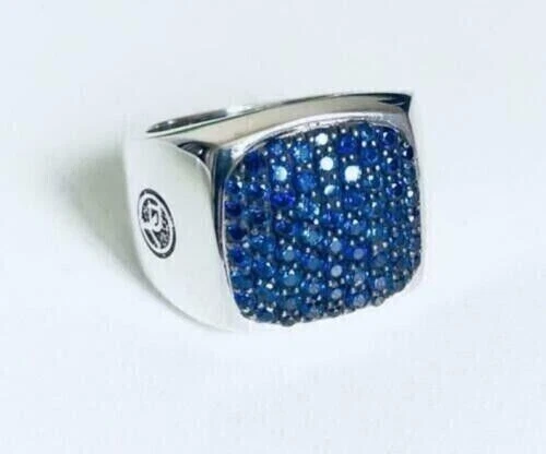 4Ct Round Cut Lab-Created Blue Sapphire Cluster Men's Ring 14K White Gold Plated - Image 2 of 3