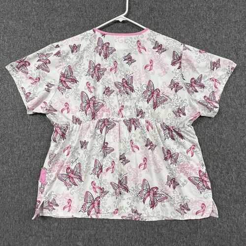 UA Scrubs Top Womens 3X Butterfly Breast Cancer White Pink - Picture 6 of 8
