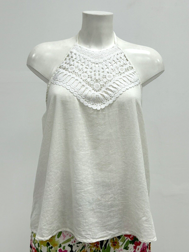 Ex Papaya Damen Leinenmischung gehäkelt Neckholder Cami Top Größen 10 12 14 16 18 - Bild 11 von 26