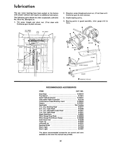 Sears Craftsman 113.24140 9" Tischkreissäge Bediener & Teile Handbuch #1496 - Bild 4 von 7