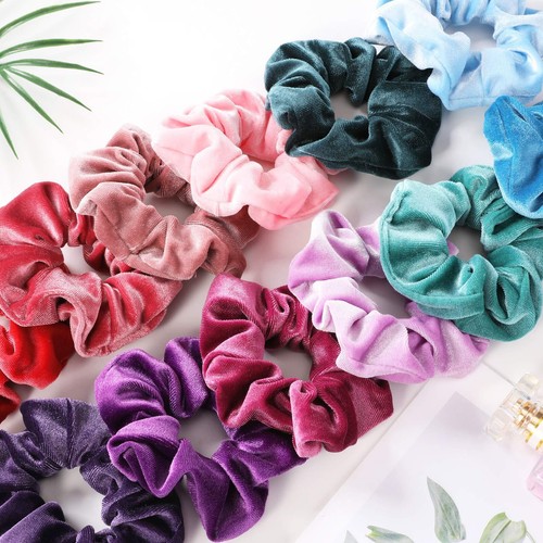 Scrunchies for Women 12 Pcs Velvet Scrunchies for Hair Dark Colors Classic El... - Picture 4 of 7
