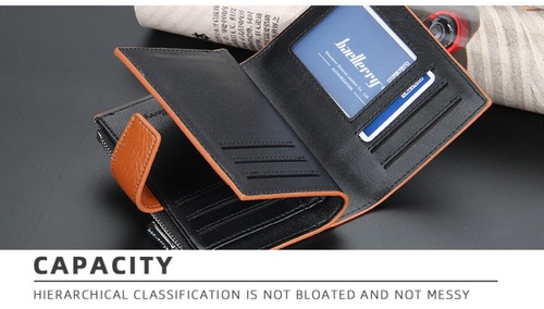 Cartera plegable de lona corta para hombres porta tarjetas de crédito con cremallera bolsillo para monedas - Imagen 9 de 13