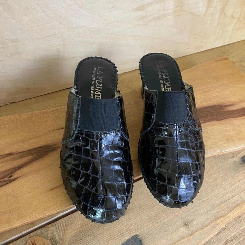 Zapatos sin cordones La Plume de charol negro con patrón de cocodrilo Foto 2 de 4