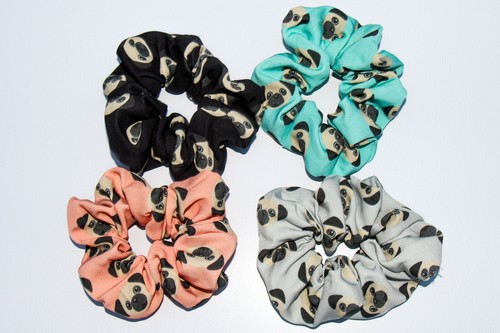Pug Dog Hair Scrunchies 4 Pack Cotton Elastic Hair Bands Scrunchy Hair Ties  - Bild 1 von 4
