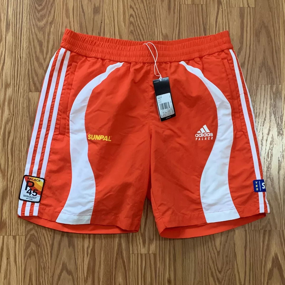 2020 Men’s Adidas x Palace Sunpal Lined Nylon Shorts Bright Orange Size M GL7174