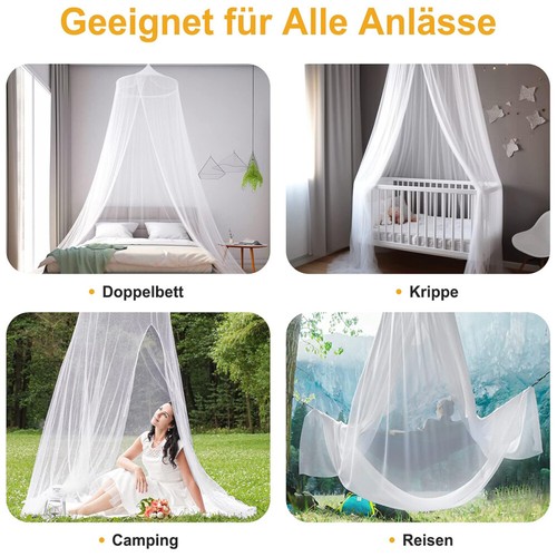 Weiß Betthimmel Moskitonetz Mückennetz für Doppelbett Insektenschutz Outdoor - Bild 9 von 16
