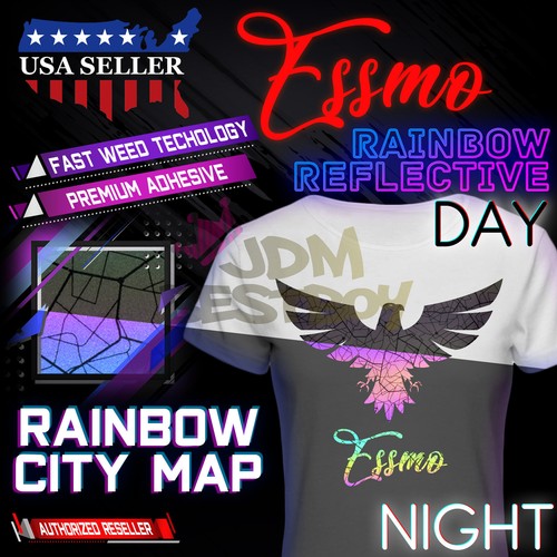 ESSMO™ 20" Rainbow Reflective Heat Transfer Vinyl HTV T-Shirt Iron On Heat Press - Picture 6 of 57