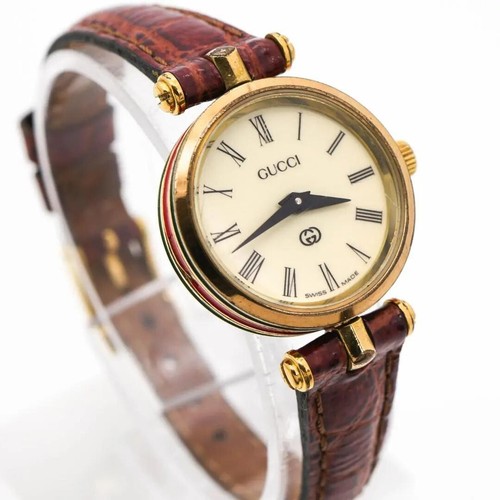 Gucci Watch Round Ladies Ivory Quartz 21mm Vintage Used JPN IN Stock