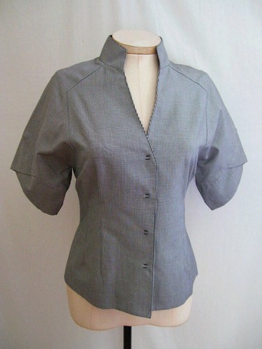 NWT $295 sz 2 ECCOCI VINTAGE B/W HOUNDSTOOTH SHORT SLEEVE COTTON JACKET - Picture 9 of 9