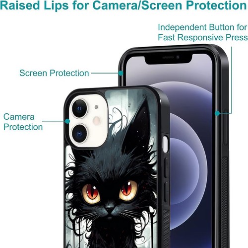goth black cat drawing Non-slip Case For Samsung Galaxy Apple iPhone - Picture 9 of 25