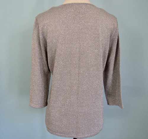 Size: PM JM COLLECTION Gray Sweater Metallic Textured Jewelled Collar 3/4 Length - Picture 10 of 11