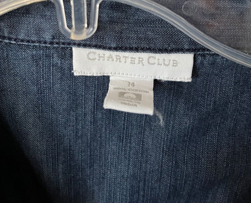 Charter Club Women's Sz 14 Denim 3/4 Sleeve Pleated & Button Front Tunic Blouse - Picture 2 of 2