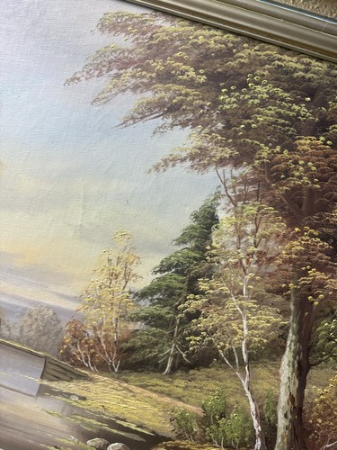 Ölbild Alt Antik Mit Rahmen F. WINKLER. -Gemälde 1940 Brücke Wald Bäume 81x62cm - Bild 12 von 24