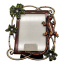 Picture Frame Ghecko Enameled Gold Trimmed Flowers Crystals 3x5 Southwestern